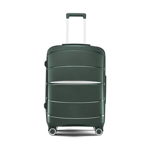 Fancial Expandable Luggage with Spinner Wheels, Green, Checked-Medium 24-Inch
