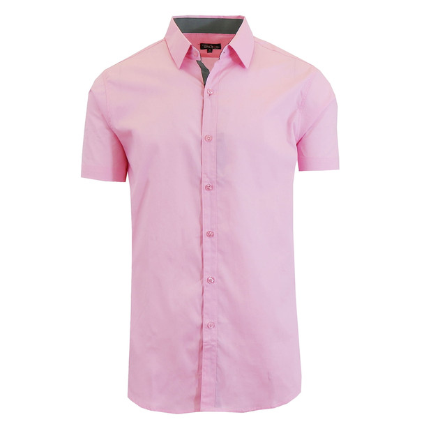 GALAXY BY HARVIC MENS SLIM FIT SHORT SLEEVE BUTTON UP SHIRT - SIZE: MEN S - PINK New