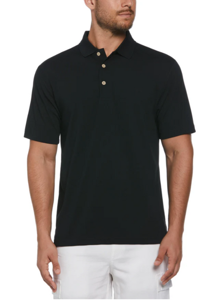 CUBAVERA SOLID TEXTURED POLO - SIZE: MEN L - JET BLACK New