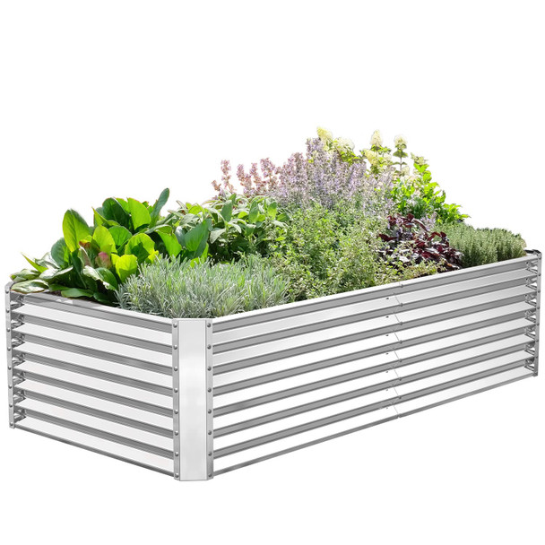 FRIZIONE 8x4x2ft Galvanized Metal Raised Garden Bed for Vegetables - SILVER