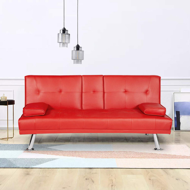 MOOSENG FUTON SETS BLACK CONVERTIBLE SOFA BED WITH ARMREST RECLINER COUCH RED