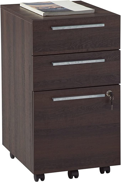 Realspace Trezza 19"D Vertical 3-Drawer Mobile Cabinet 7810538 - Warm Walnut