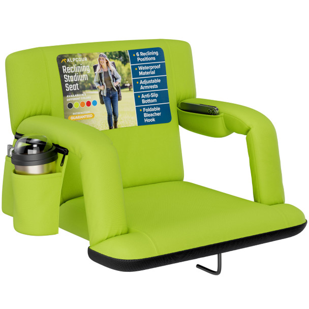 ALPCOUR RECLINING STADIUM SEAT – WIDE BLEACHER CHAIR – 21" WIDE - LIME New