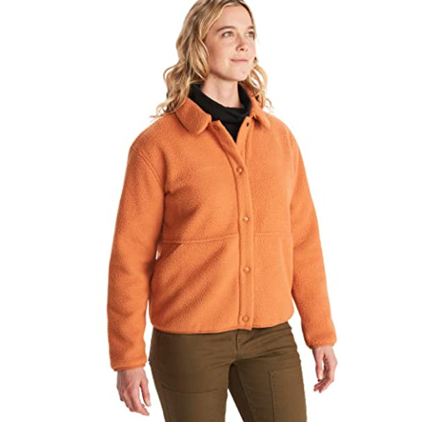 MARMOT WOMEN'S AROS BUTTON-UP JACKET SHERPA FLEECE RETRO STYLE SIZE M COPPER New