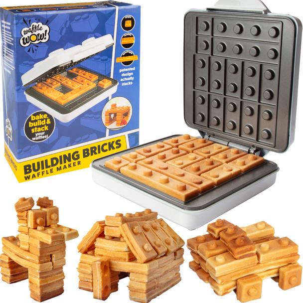 WAFFLE WOW! BUILDING BRICK ELECTRIC WAFFLE MAKER, COOK FUN, BUILDABLE- WHITE