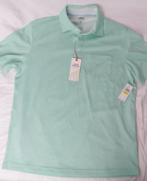 IZOD MENS SOLID SALTWATER BEACH POLO SHIRT - SIZE: MEN L - OCEAN WAVE New