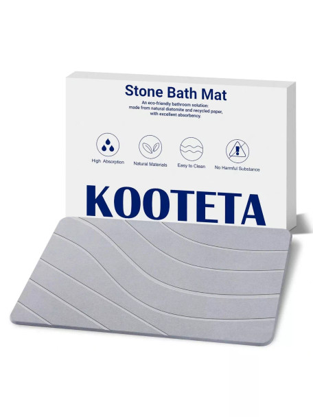 KOOTETA STONE BATH MAT DIATOMACEOUS EARTH SHOWER MAT - LIGHT GRAY