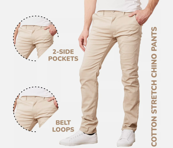 GALAXY BY HARVIC MEN'S SLIM FIT EVERYDAY CHINO PANTS - SIZE: MEN 38/32 - KHAKI New