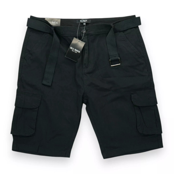 BLU ROCK NEW YORK MENS FLEX STRETCH BELTED CARGO SHORTS - SIZE: MEN 40 - BLACK New