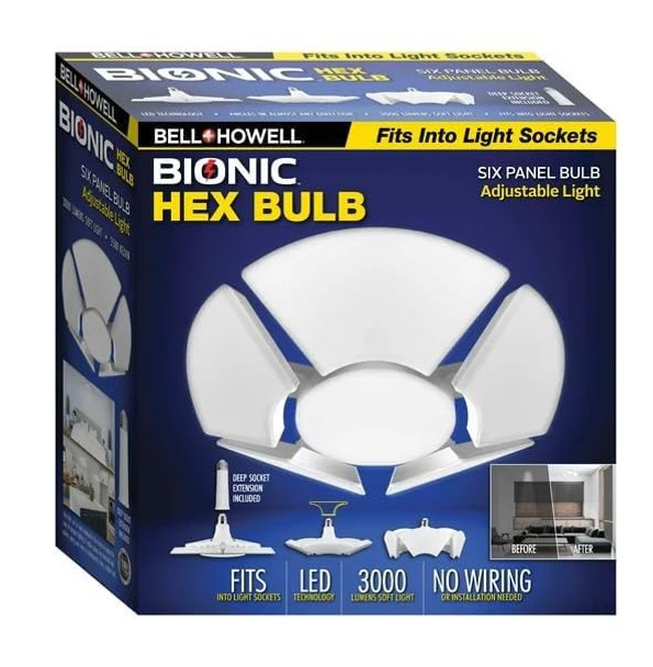 BELL+HOWELL HEX BULB E26 LED GARAGE LIGHT 6 PANEL DEFORMABLE SHOP LIGHT - WHITE