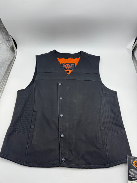 TRUE ELEMENT MENS STYLE LEATHER MOTORCYCLE VEST - SIZE: MEN L - BLACK New