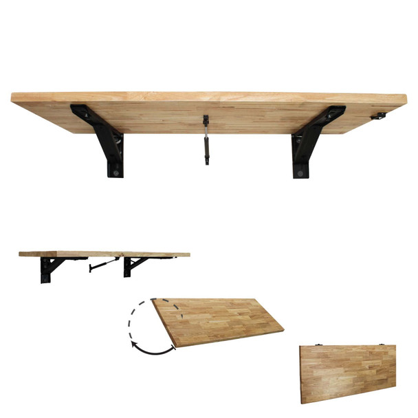 SAFERACKS HEAVY DUTY WALL MOUNTED FOLDING TABLE | FOLDS FLAT - NATURAL, BLACK