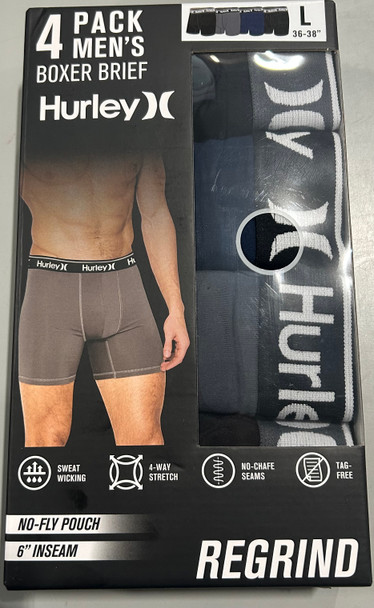 4 PACK HURLEY REGRIND MENS BOXER BRIEFS 6" INSEAM NO-FLY POUCH New