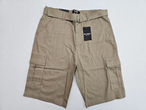 BLU ROCK NEW YORK 10" INSEAM CARGO POCKET W/BELT INCLUDED SHORTS MEN 36 - KHAKI New