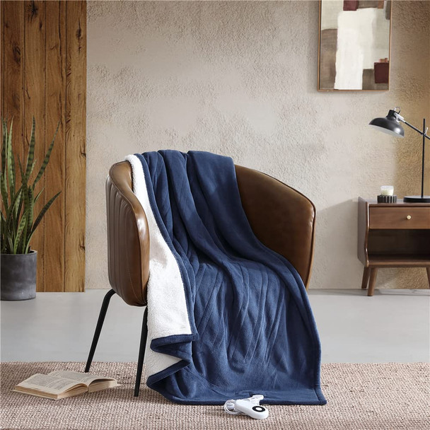 SHABBY CHIC PERFECT FIT SOFT HEAT HEATED THROW BLANKET - INDIGO