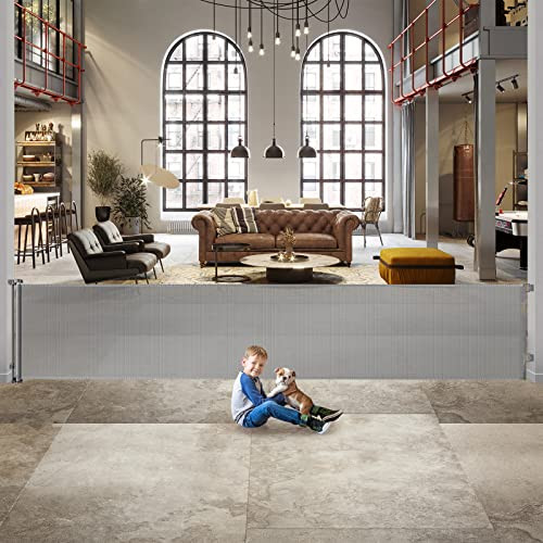 WOMHOM 140 INCH OUTDOOR RETRACTABLE GATE DOGS EXTRA WIDE - GRAY