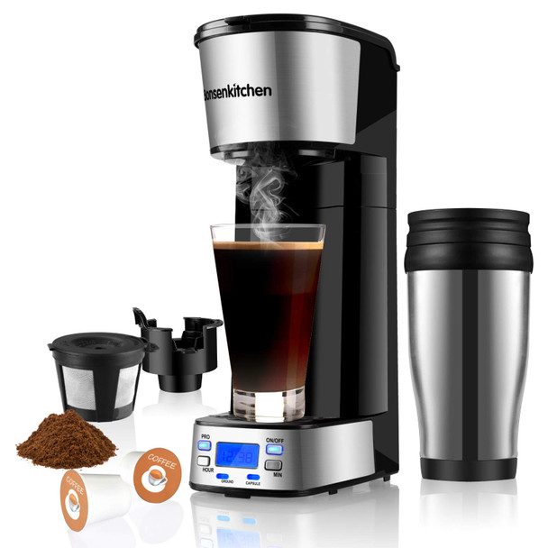 BONSENKITCHEN PROGRAMMABLE SINGLE SERVE COFFEE MAKERS CM8006 - BLACK/SILVER
