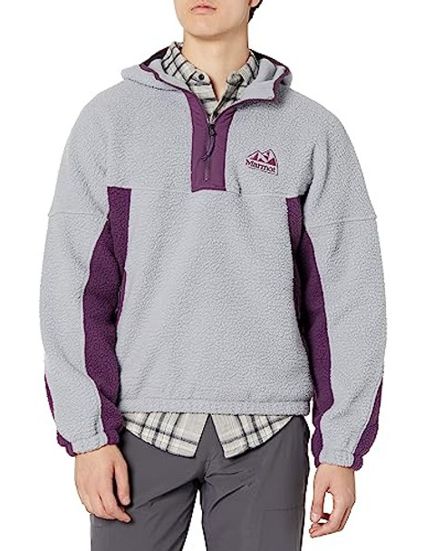 MARMOT Men's Super Aros Fleece Hoody Jacket, Sleet/Purple Fig, Small New MARMOT Men's Super Aros Fleece Hoody Jacket, Sleet/Purple Fig, Small New