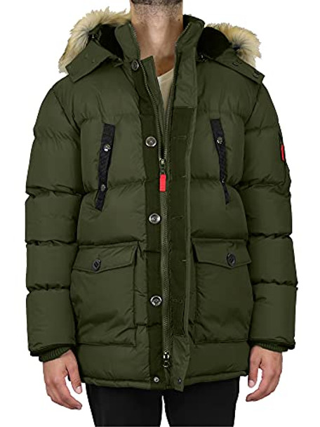 GALAXY BY HARVIC MEN'S HEAVYWEIGHT PARKA WINDBREAKER POLYESTER WATER OLIVE LT New