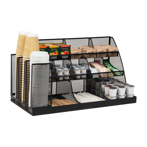 MIND READER CUP AND CONDIMENT STATION KITCHEN METAL MESH - BLACK METAL