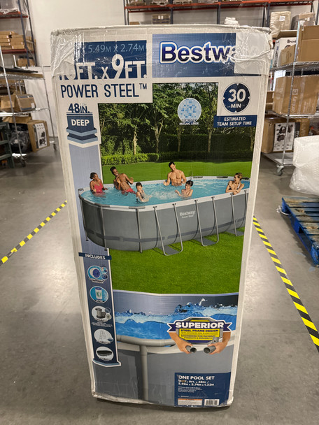 BESTWAY POWER STEEL 18' X 9' X 48" OVAL METAL FRAME ABOVE GROUND POOL - GRAY