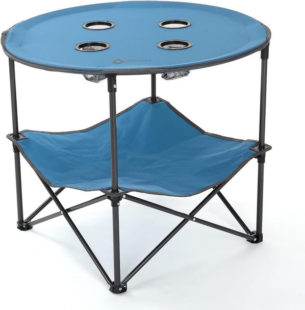 ARROWHEAD OUTDOOR HEAVY-DUTY PORTABLE FOLDING TABLE, 4 CUP HOLDERS - BLUE