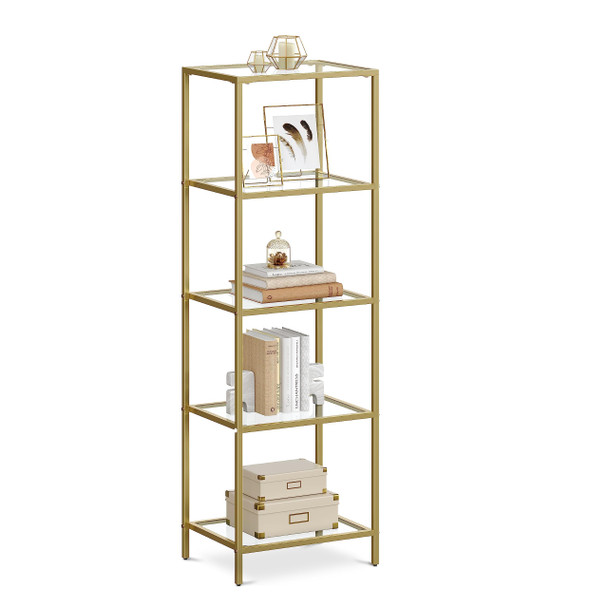 VASAGLE BOOKCASE 5-TIER BOOKSHELF SLIM SHELVING UNIT ULGT029A01 - METALLIC GOLD