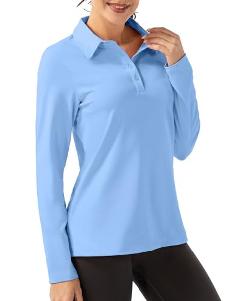 FKEEP WOMEN LONG SLEEVE POLO SHIRT GOLF SPORT TOP ATHLETIC - SIZE M - BLUE New