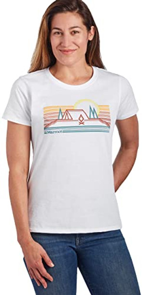 MARMOT WOMEN'S LOGO T-SHIRTS - PRINTED GRAPHIC ON COTTON TEE Silver/Red S New