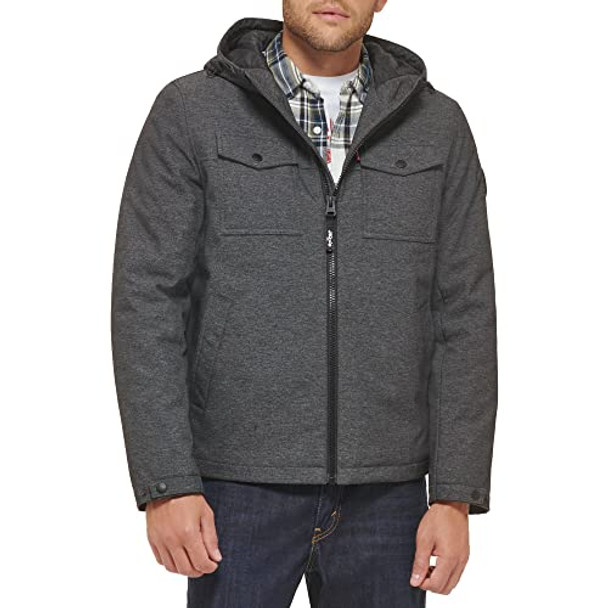 LEVI'S MEN'S SOFT SHELL HOODED STORM COAT - SIZE: MEN L - GRAPHITE New