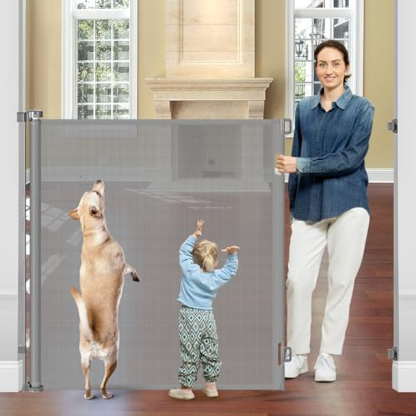 Extra Tall Retractable Mesh Gate for Kids & Pets - Prevent Jumping Over