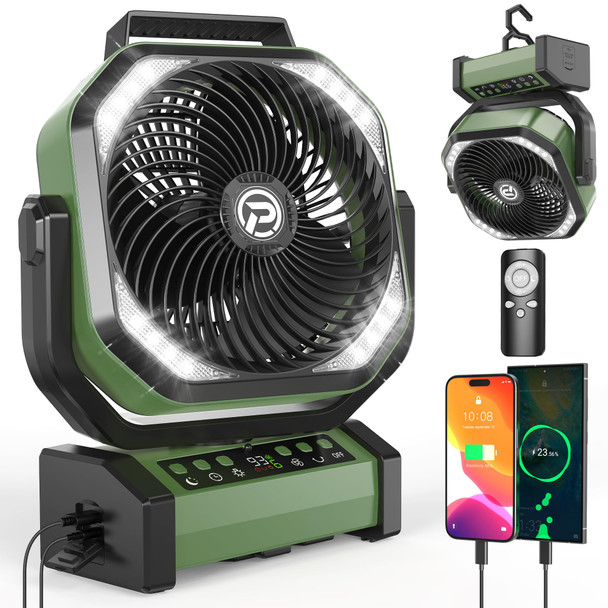CMYFATO CAMPING FAN WITH LED LANTERN 20000MAH RECHARGEABLE BATTERY FAN GREEN