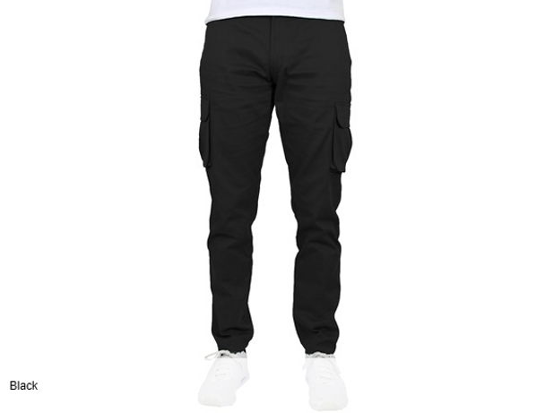 BLU ROCK MEN'S FLEX STRETCH COTTON CARGO PANTS - SIZE: MEN 30 - BLACK New