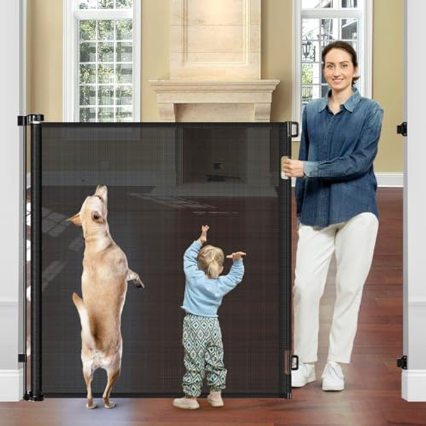 HEELALBABY 48" EXTRA TALL RETRACTABLE BABY GATE WIDE DOG GATE - BLACK New
