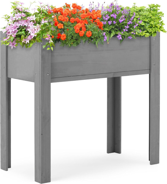 YLIEHS 31X16 INCH RAISED GARDEN BED WITH LEGS SOLID WOOD ELEVATED - GRAY