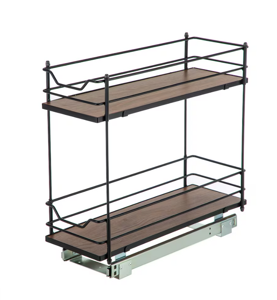 HOME ZOME LIVING PULL OUT KITCHEN CABINET ORGANIZER 2-TIER - BROWN/BLACK