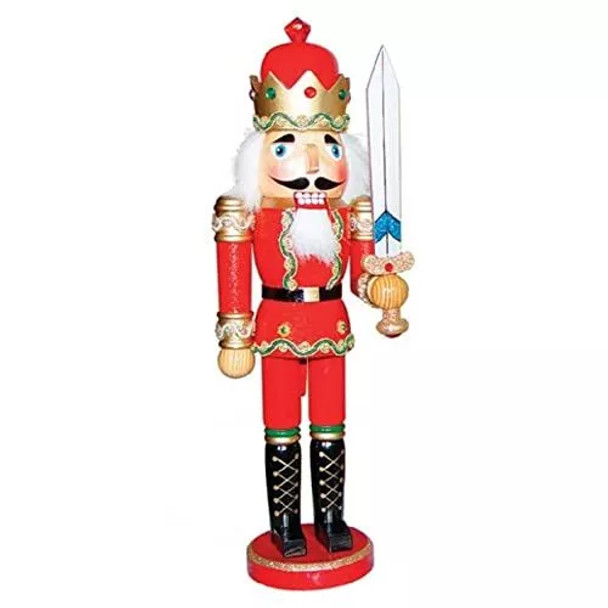 SANTA'S WORKSHOP RED BEJEWELED KING SWORD WOODEN CHRISTMAS NUTCRACKER 15" - RED