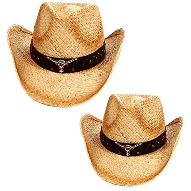 SIMPLICITY KIDS & WOMEN WESTERN STRAW COWGIRL COWBOY HAT ONE SIZE - NATURAL