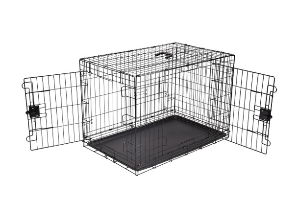 AMAZON BASICS DURABLE FOLDABLE METAL WIRE DOG CRATE TREY DOUBLE DOOR 36" CRATE