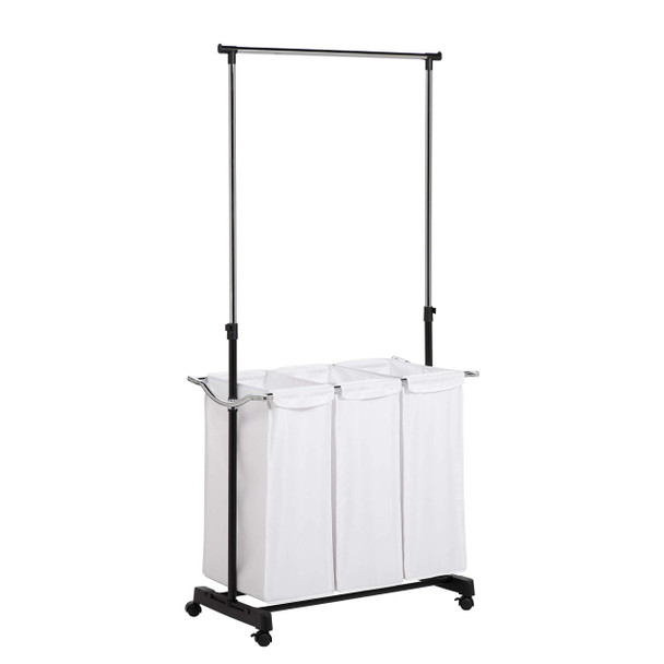 HONEY-CAN-DO ROLLING LAUNDRY CART WITH HANGING BAR SRT-01237 - WHITE