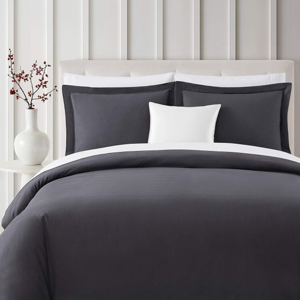 BIBB HOME 3-PIECE HEAVYWEIGHT FLANNEL DUVET COVER SET - SIZE: QUEEN - GRAY New