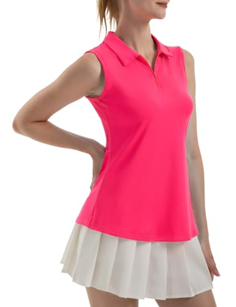 FKEEP Women's Sleeveless Polo Golf Tennis Shirt Tank V-Neck Collars Medium Neon New
