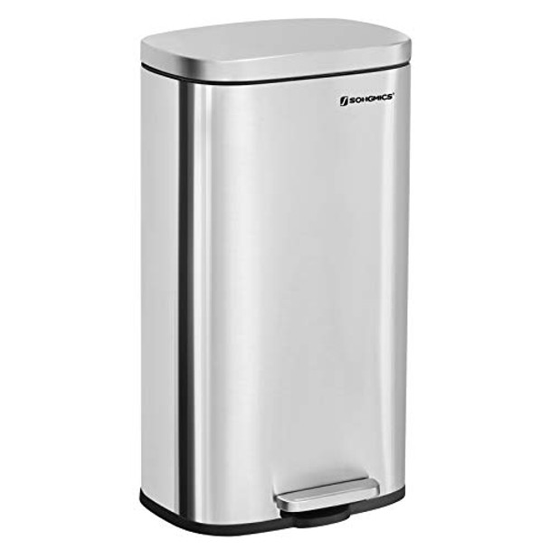 SONGMICS KITCHEN BIN 30L PEDAL BIN RUBBISH BIN WITH SOFT-CLOSE - SILVER New SONGMICS KITCHEN BIN 30L PEDAL BIN RUBBISH BIN WITH SOFT-CLOSE - SILVER New