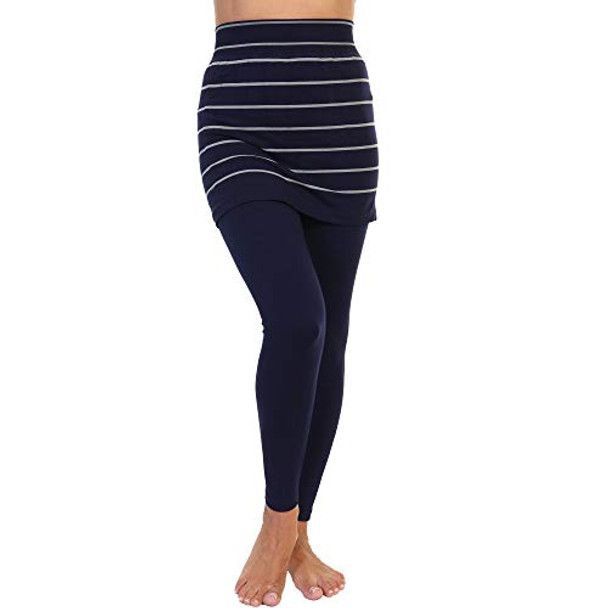 Angelina Cotton Comfort High Waisted Leggings with Mini Skirt Navy/Gray L/XL New