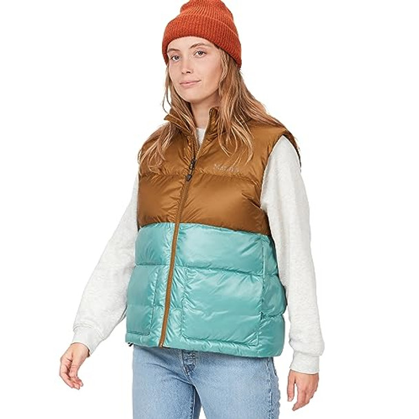MARMOT WOMEN'S GUIDES DOWN VEST SIZE LARGE HAZEL/BLUE AGAVE New