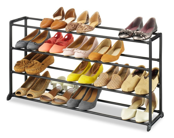 Whitmor 4 Tier 20 Pair Shoe Rack Vertical Storage Bench Easy Assembly Black