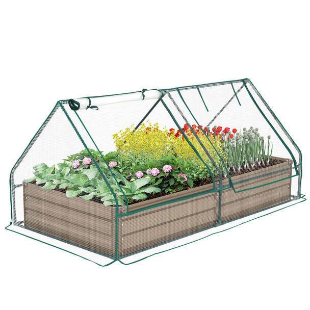SONFILY METAL RAISED GARDEN BED WITH GREENHOUSE 2 LARGE DUAL USE BROWN 6X3X1FT
