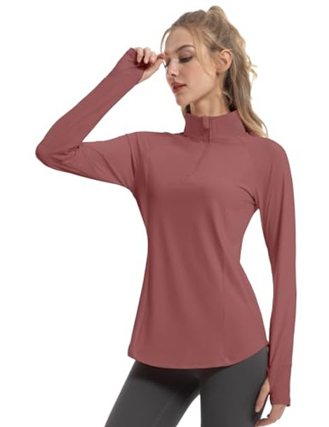 FKEEP WOMEN'S SUN SHIRTS LONG SLEEVE ATHLETIC JACKETS UPF 50+ TOP BRICK RED - XL