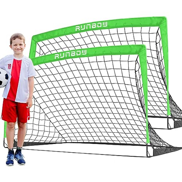 RUNBOW 5' x 3' PORTABLE KIDS SOCCER GOAL FOR BACKYARD SMALL CHILDREN 2 PACK