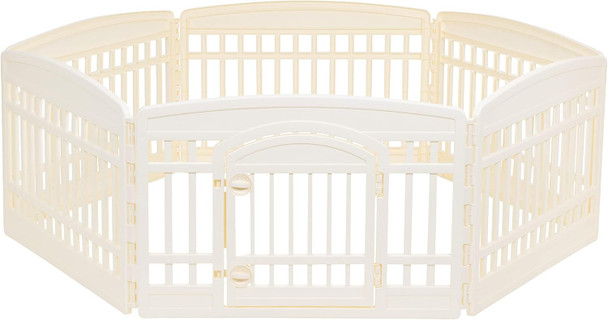 AMAZON BASICS ROUND DOG Playpen Pet Exercise Pen with Door 24" 6 PANEL - BEIGE
